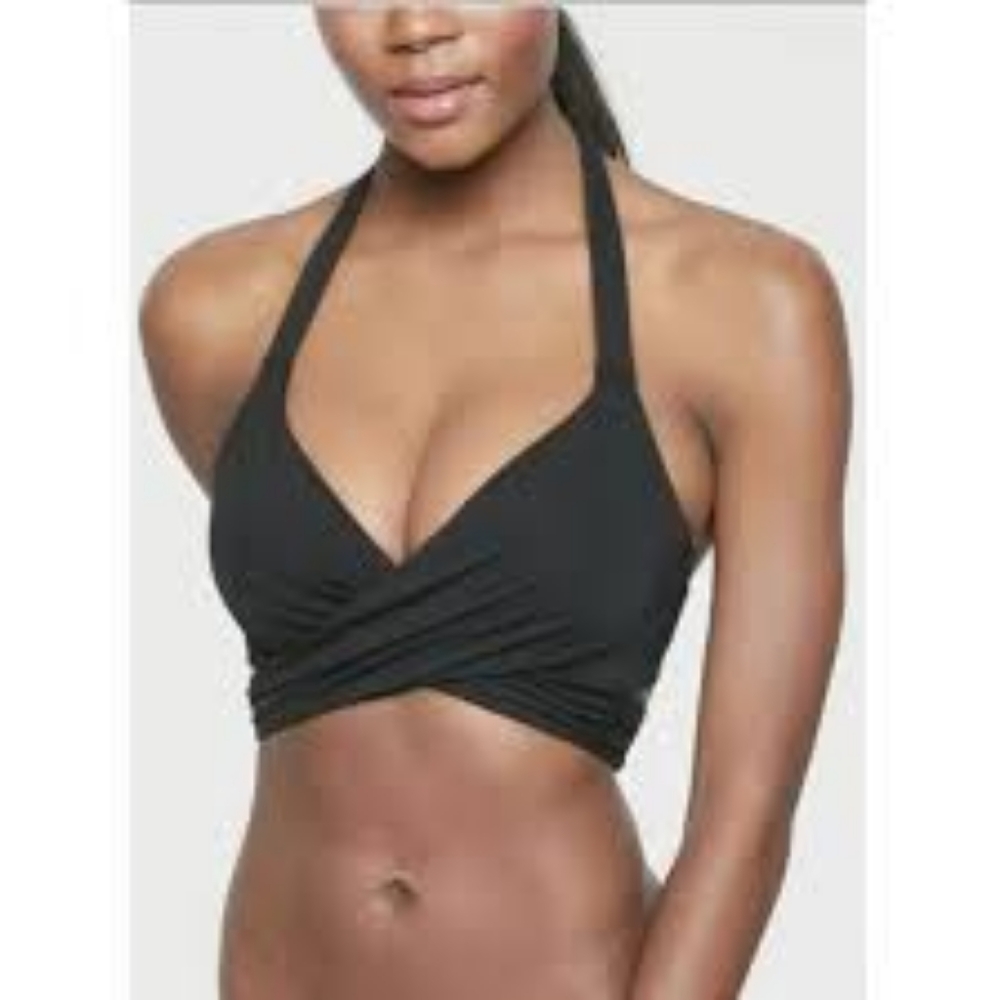 Athleta black underwire wrap contour halter bikini top 36b 36c 36